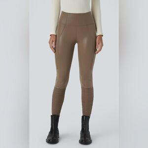 HALARA Faux Leather High Waisted Flap Pocket Ankle Length Casual Moto Leggings